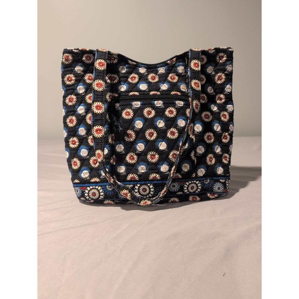 Vera Bradley Purse Blue Navy Owl/Flower Print Pattern Shoulder Bag Interior...